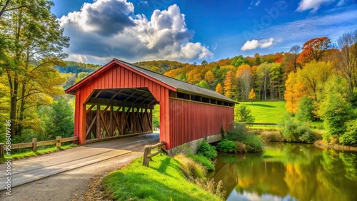 den Centennial Covered Bridge in Columbiana County Ohio This panoramic stock photo captures the scenic beauty of the Teegarden Centennial Covered Bridge a historic landmark in Columbiana County Ohio photo