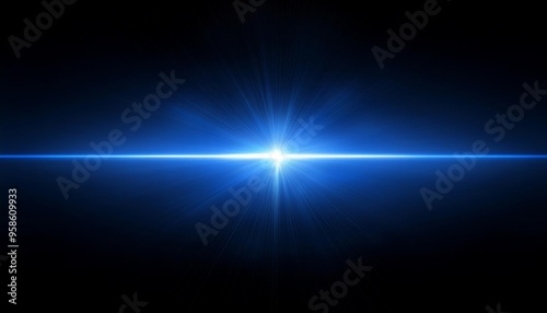 horizontal blue lens flare on black background