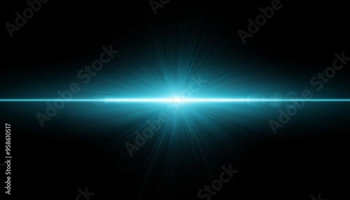 horizontal cyan lens flare on black background