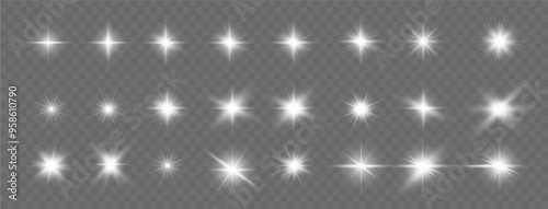 White sparks glitter special light effect. Vector sparkles on transparent background. Christmas abstract pattern. Sparkling magic dust particles. 