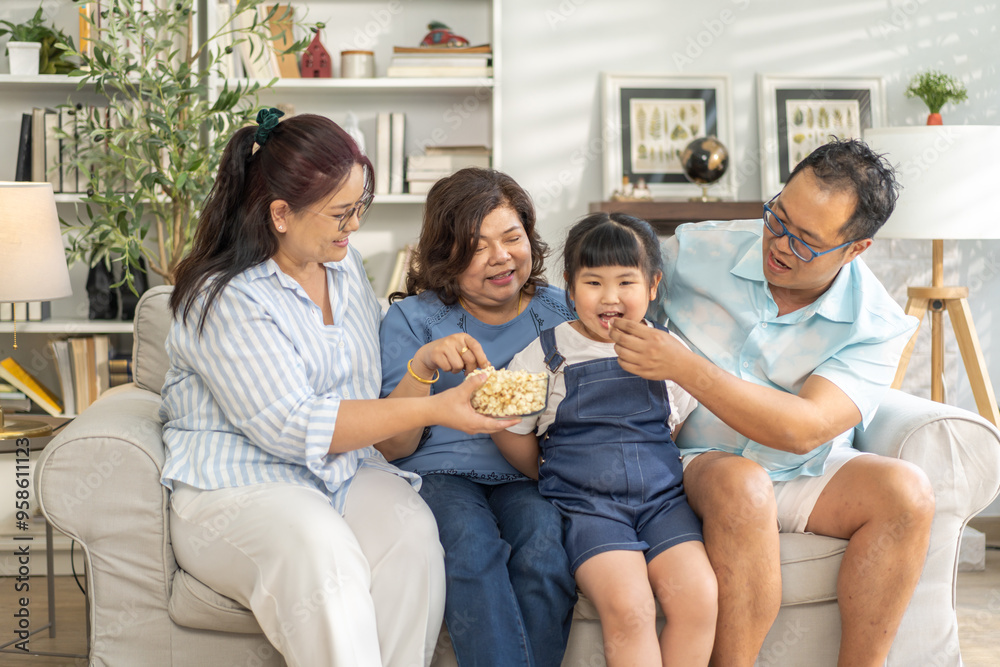 Portrait of happy love family asian father and mother playing with adorable asian kid girl.daughter, care, insurance.Happy family moments good time love with grandparents.Love of big family Portrait of happy love family asian father and mother playing with adorable asian kid girl.daughter, care, insurance.Happy family moments good time love with grandparents.Love of big family