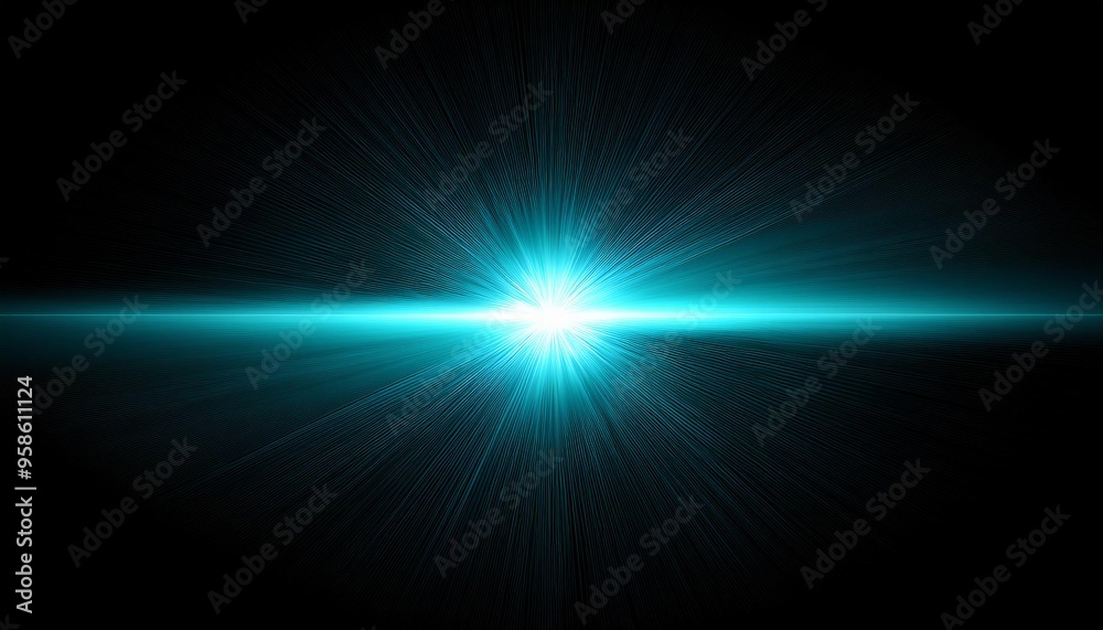 horizontal cyan lens flare on black background horizontal cyan lens flare on black background