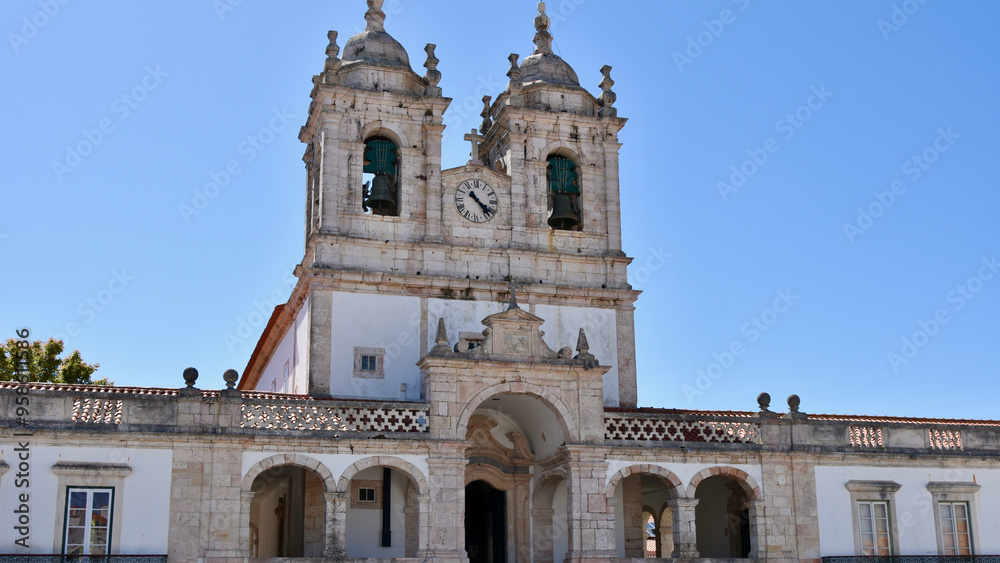 Fototapeta premium Sanctuary of Our Lady of Nazaré Monastery Facade, Nazaré, Portugal