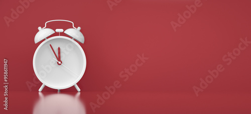 White vintage alarm clock on color background - hurry up, last chance concept with copy space