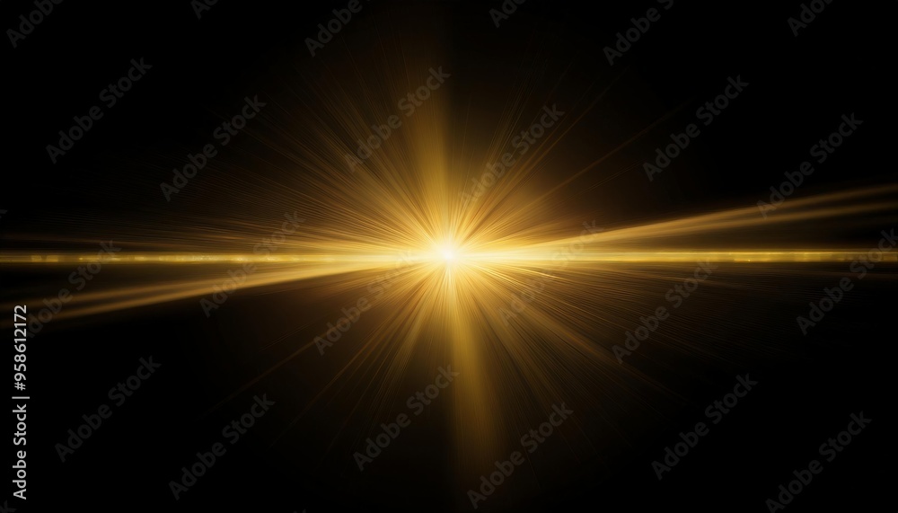horizontal gold lens flare on black background horizontal gold lens flare on black background