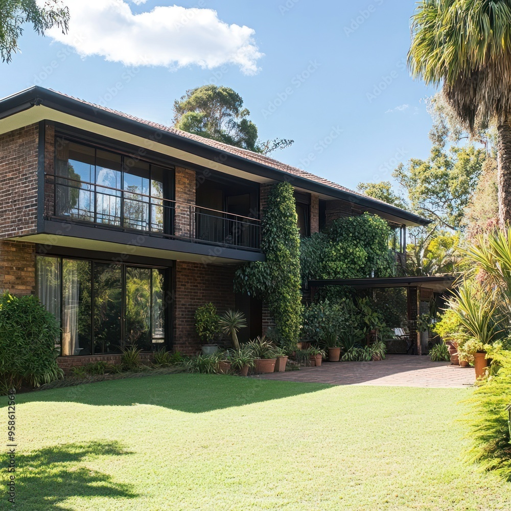 Fototapeta premium Spacious suburban property with landscaped garden 