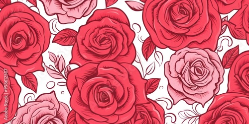 Seamless fun line doodle Rose pattern