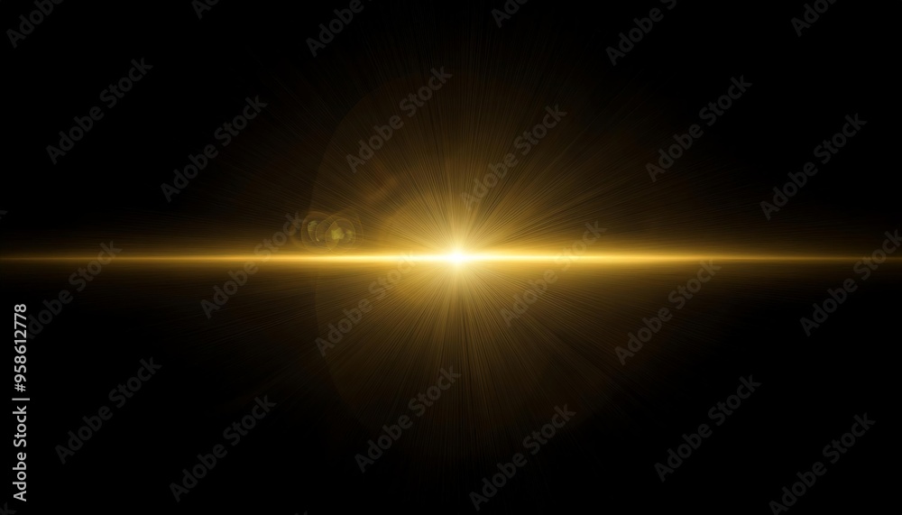 horizontal gold lens flare on black background