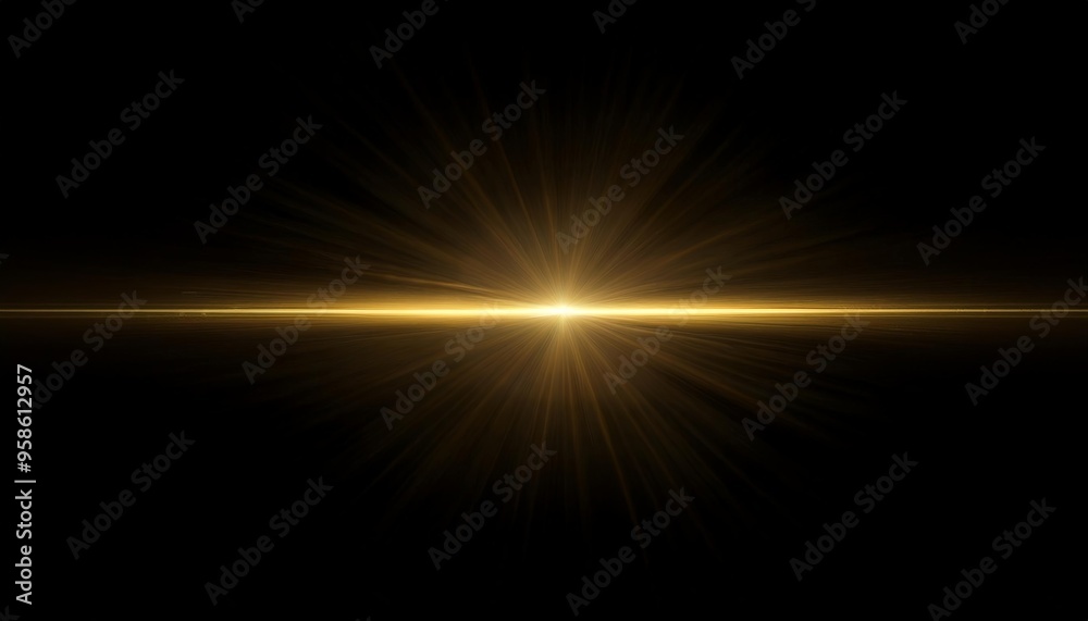 Obraz premium horizontal gold lens flare on black background