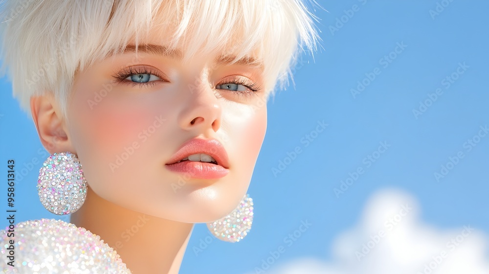 Glamorous Blonde Woman in Elegant Studio Portrait with Thoughtful Expression Glamorous Blonde Woman in Elegant Studio Portrait with Thoughtful Expression