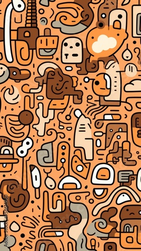 Seamless fun line doodle Tan pattern