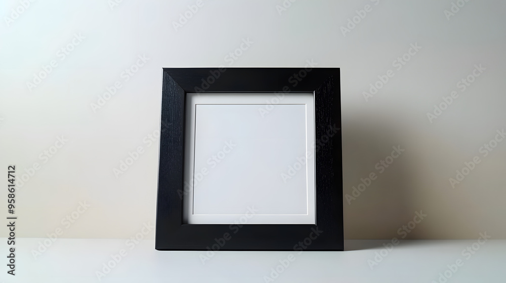 A sleek, minimalist black picture frame with a white mat board stands isolated on a pure white background, awaiting a cherished photograph or artwork. A sleek, minimalist black picture frame with a white mat board stands isolated on a pure white background, awaiting a cherished photograph or artwork.