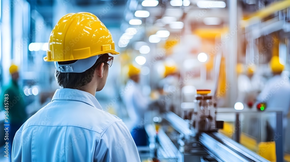 Industrial worker in a manufacturing factory with machinery and equipment Industrial worker in a manufacturing factory with machinery and equipment