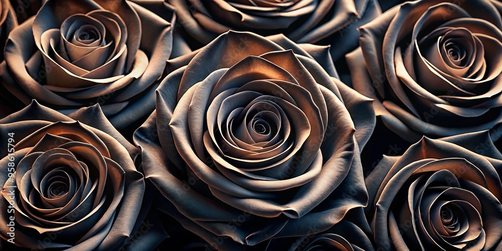 Delicate, velvety-black petals elegantly unfold from a bouquet of lush, velvety roses, showcasing their intricate, Delicate, velvety-black petals elegantly unfold from a bouquet of lush, velvety roses, showcasing their intricate,