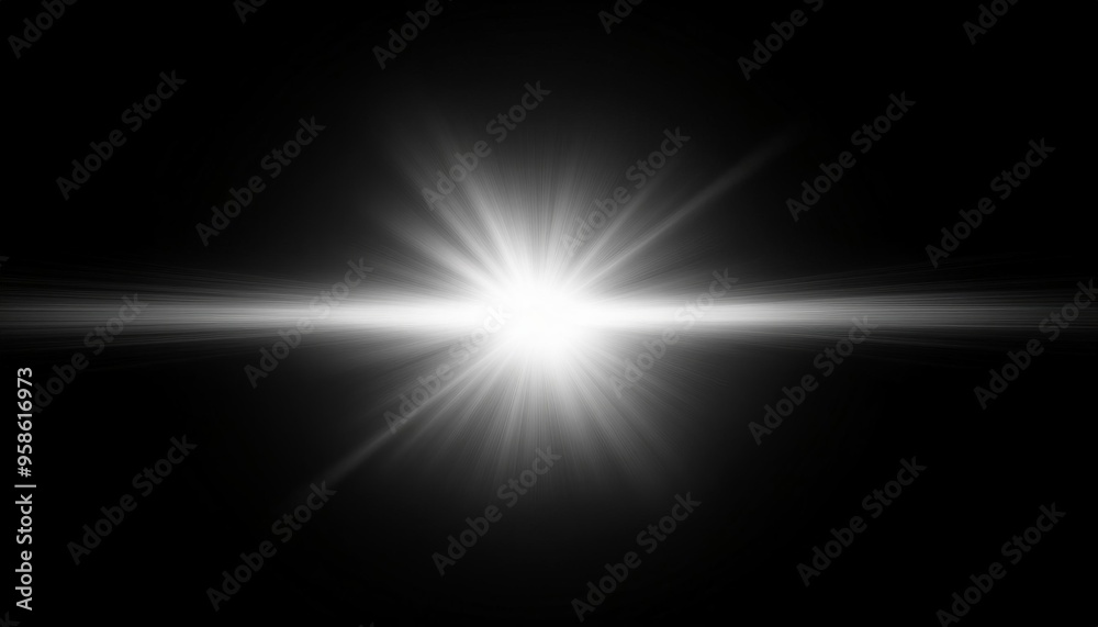 Fototapeta premium horizontal white lens flare on black background