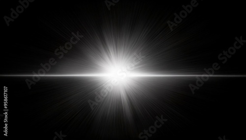 horizontal white lens flare on black background