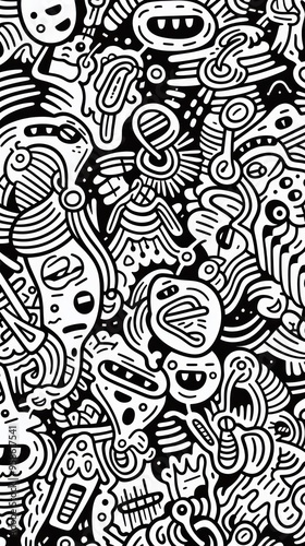 Seamless fun line doodle White pattern