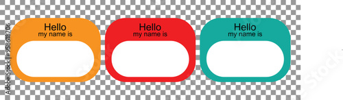Hello my name is, sticker label set. "hello my name is" Badge sticker on a transparent background. .