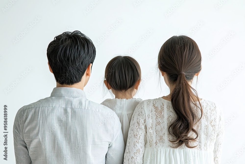 Rear View of Family of Three Standing Together Rear View of Family of Three Standing Together
