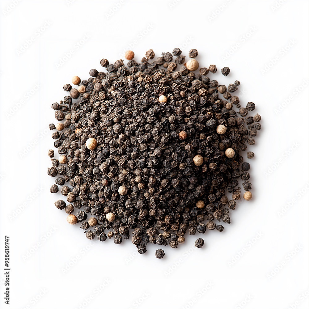 Isolated Ground Black Pepper with Whole Peppercorns Isolated Ground Black Pepper with Whole Peppercorns
