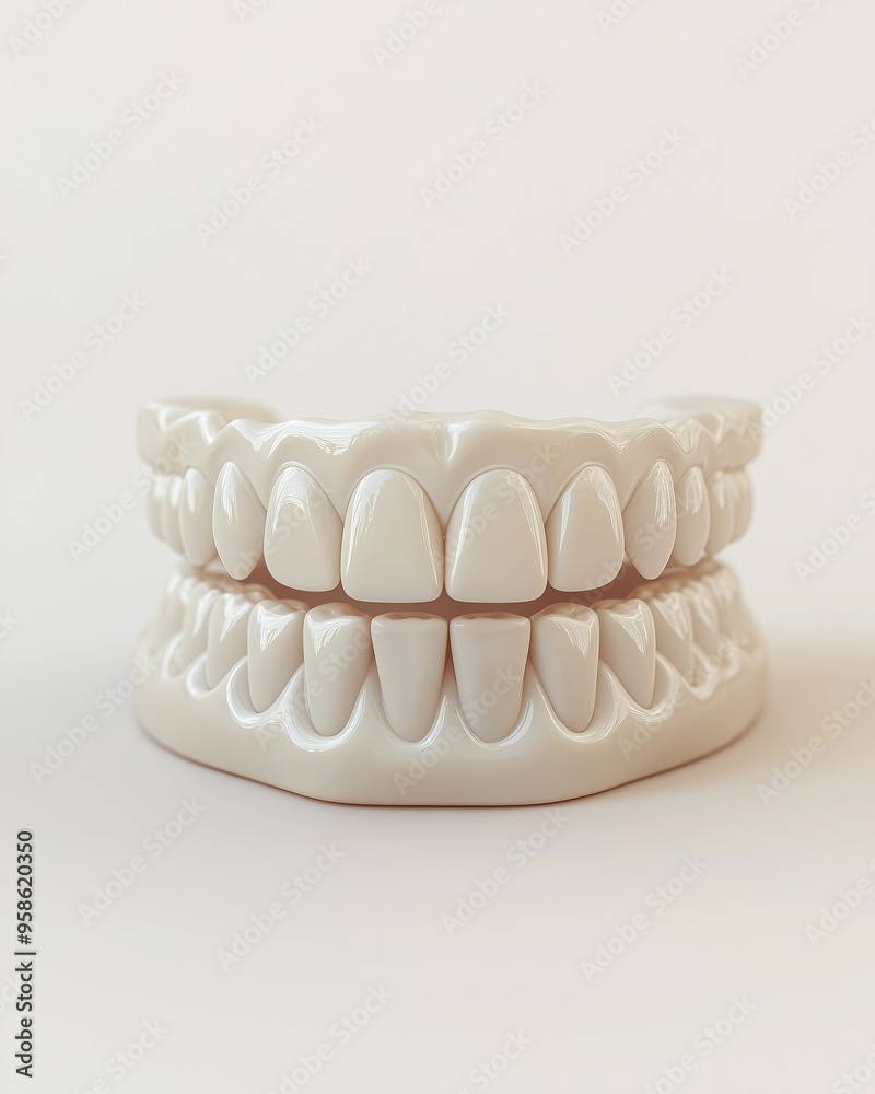 Obraz premium Closeup of dental prosthetics with upper and lower sets