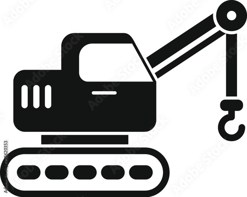 Crawler crane lifting with hook simple icon in black solid style