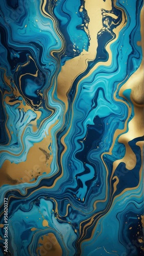 Wallpaper Mural Marbling wallpaper: agate ripple pattern, gold powder marble background, blue marble abstract acrylic background; marbling artwork texture; fluid art modern wallpaper; extremely realistic and photore Torontodigital.ca