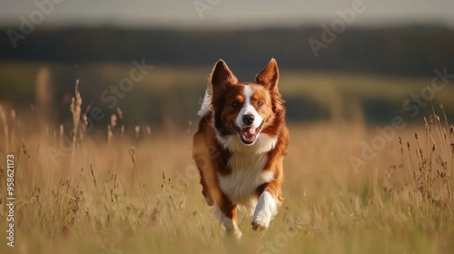 Happy Dog Running in a Field