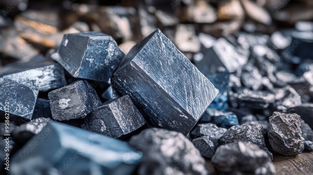 Close-up of Gray Metallic Crystals