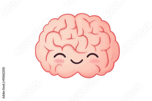 Cute cartoon brain with a smiling face, isolated on a transparent background. Perfect for educational, medical, or mental health projects.