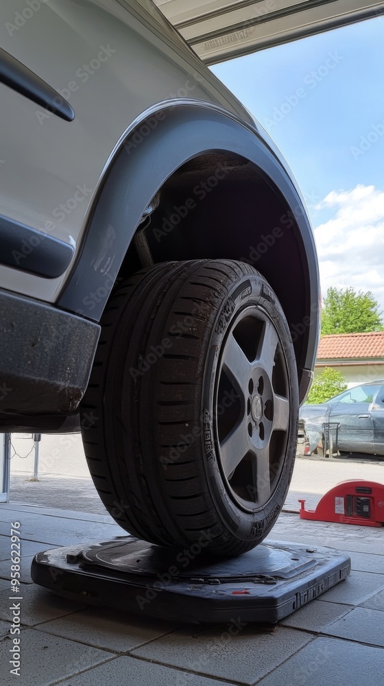 Fototapeta premium Car on Vehicle Lift