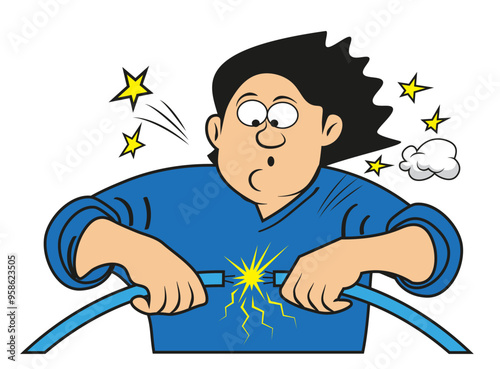 A funny electrician with an electrical short circuit.