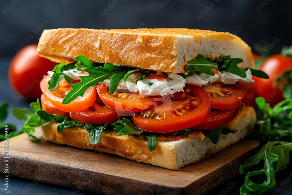 Frisches Sandwich, gerösteter Kürbis, Rucola kombiniert herbstliche Aromen in einem Biss Frisches Sandwich, gerösteter Kürbis, Rucola kombiniert herbstliche Aromen in einem Biss