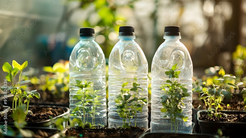 Transparent Plastic Bottles Repurposed into Eco-Friendly Plant Watering Can for Sustainable