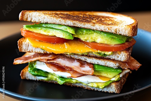 Frisches Sandwich, knuspriger Speck, cremiger Avocado-Aufstrich bietet eine verlockende Mischung aus Texturen und Aromen photo