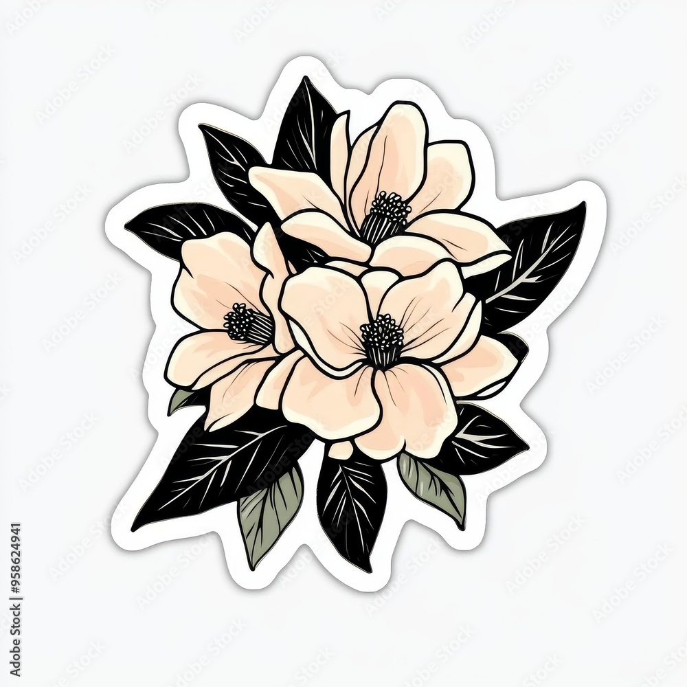 PNG magnolia sticker with flower illustration for decoration