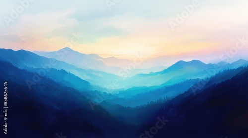 Blue Hues of a Misty Mountain Range at Sunset