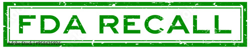 Grunge green FDA recall word square rubber stamp in white background