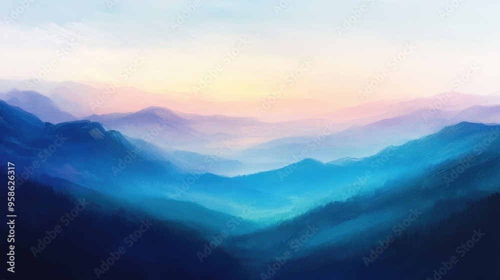 Abstract Mountain Range with Pastel Sky at Sunset Abstract Mountain Range with Pastel Sky at Sunset