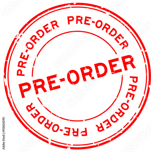 Grunge red pre order word round rubber seal stamp on white background