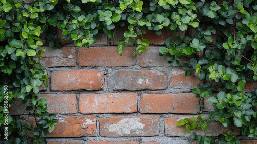 Green Vines Climbing a Weathered Brick Wall