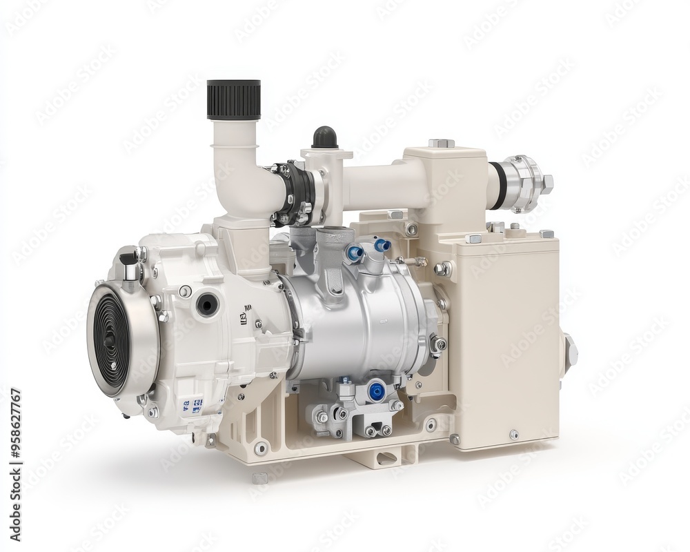 The steel turbocharger on a white background is isolated in high resolution