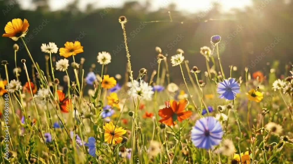 A field of wildflowers swaying in the breeze A field of wildflowers swaying in the breeze