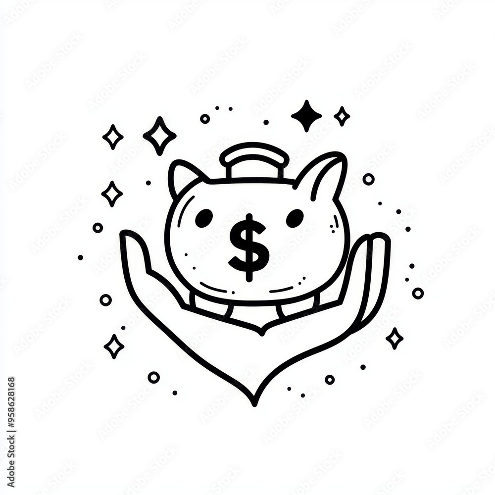 Piggy bank doodle, transparent background, png Piggy bank doodle, transparent background, png