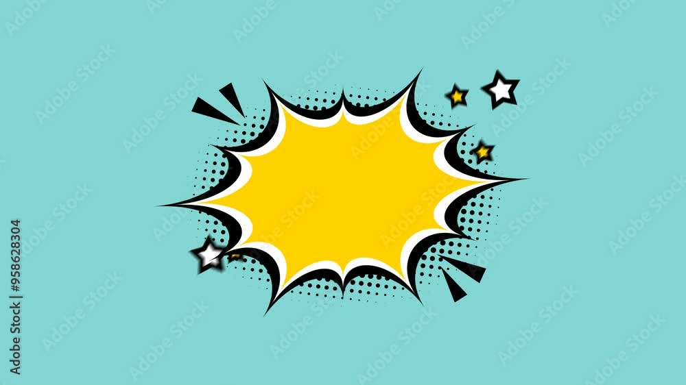 Shaking yellow thorn pop art speech bubble. Transparent background or green background. 4K Shaking yellow thorn pop art speech bubble. Transparent background or green background. 4K