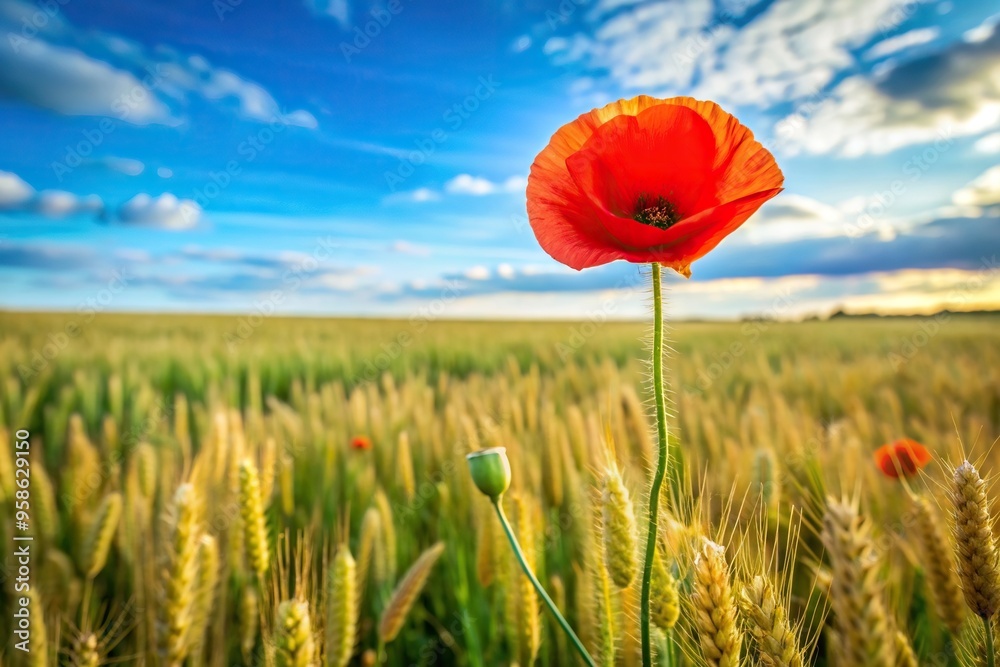 Nice poppy flower standing tall in a sprawling cereal field during the vibrant springtime, nice, botanical, vibrant colors, scenic, springtime, bloom, flower, rural, poppy, blossom Nice poppy flower standing tall in a sprawling cereal field during the vibrant springtime, nice, botanical, vibrant colors, scenic, springtime, bloom, flower, rural, poppy, blossom