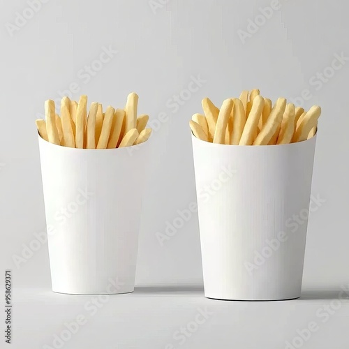 French fries in a white bucket. 3d rendering