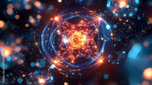 98. Stylized digital art of a central nutrient atom with glowing, intricate molecular patterns