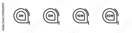 Tape measure icon. 
Size measurement icons.