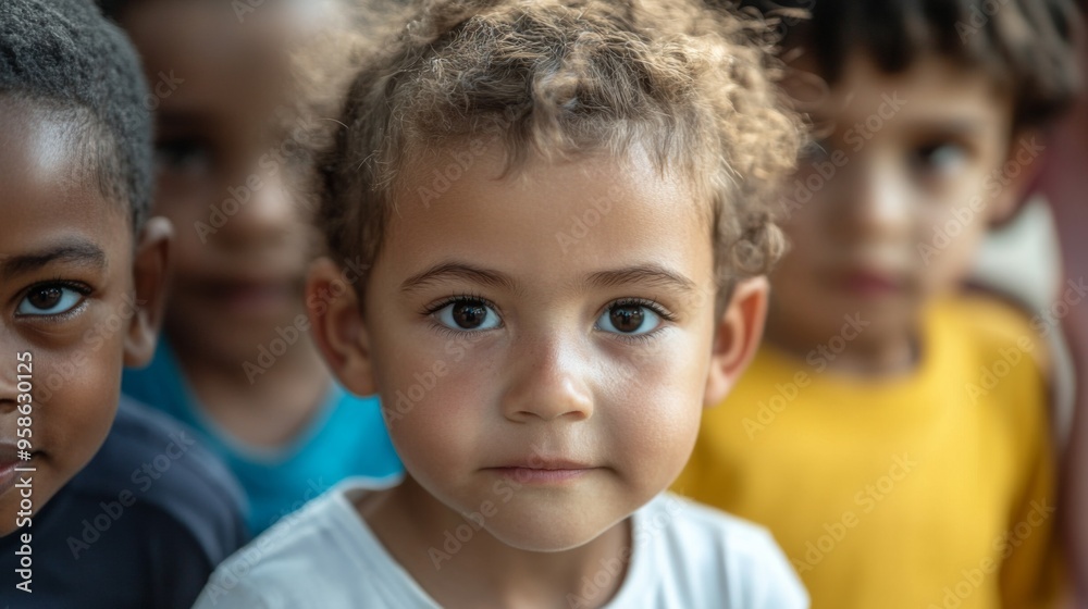 Group of Diverse Children with Focused Expression Group of Diverse Children with Focused Expression